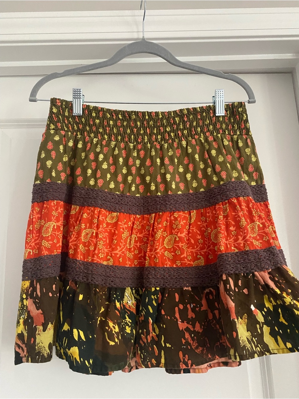 Fire Los Angeles Olive, Orange & Brown Tiered Skirt